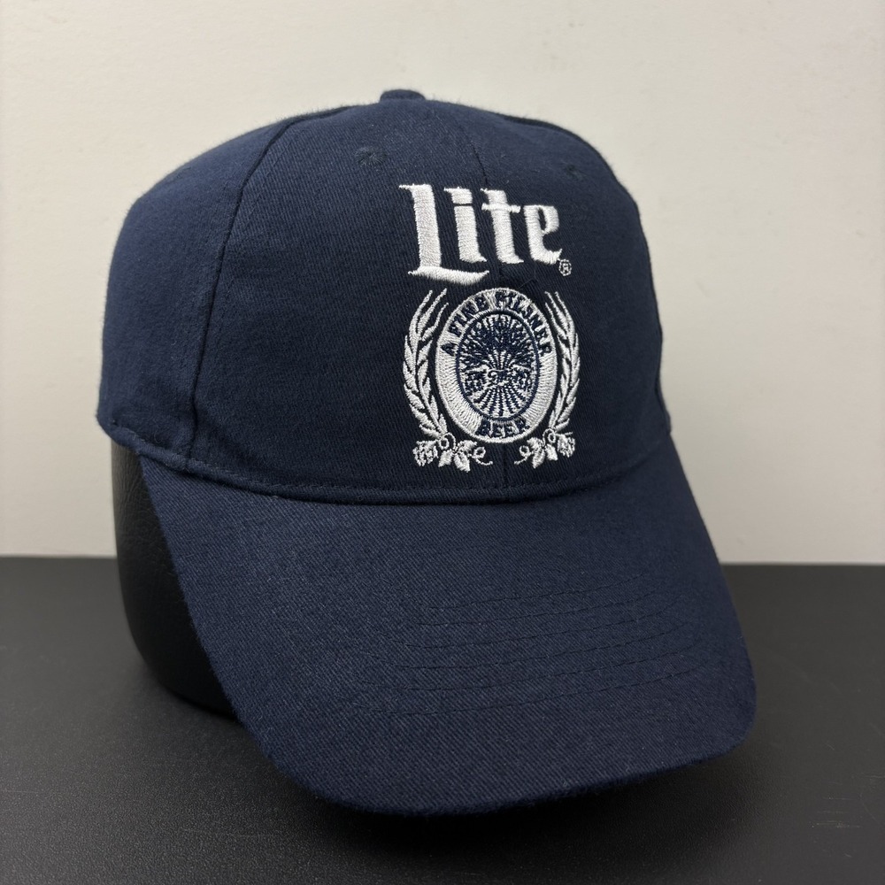 Vintage Miller Lite Snapback Hat Navy Blue Fine Pilsner Beer Crest Promo Cap OSF